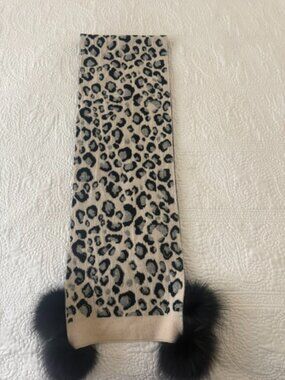 Women's wool mitchies  scarf with natural fox fur pom pom